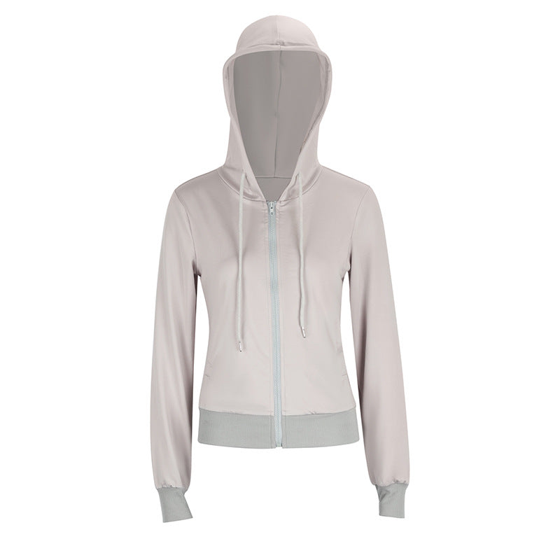 Slim Fit Zip-Up Hoodie with Drawstring Hood and Contrast Trim
