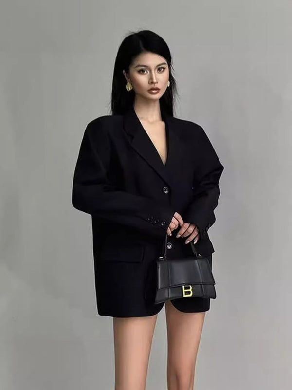 Oversized Solid Blazer with Notched Lapel
