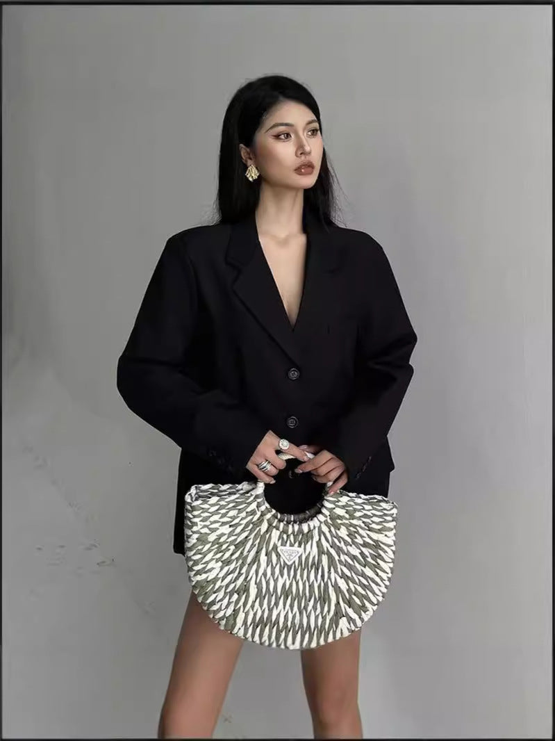 Oversized Solid Blazer with Notched Lapel