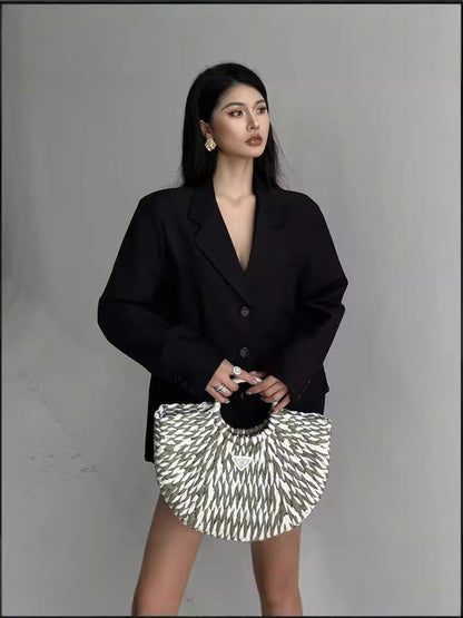 Oversized Solid Blazer with Notched Lapel