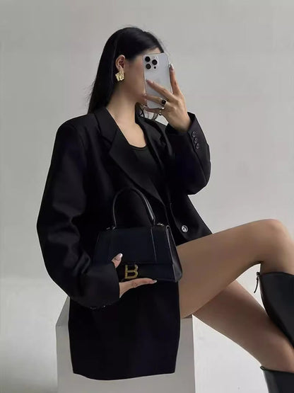 Oversized Solid Blazer with Notched Lapel