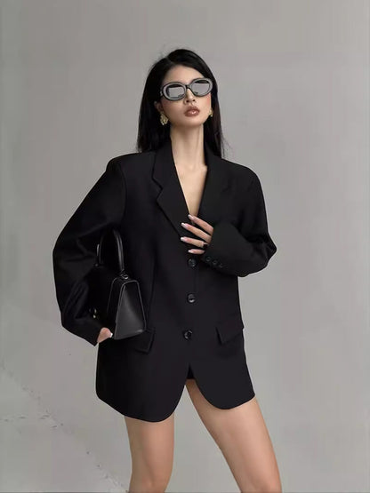 Oversized Solid Blazer with Notched Lapel