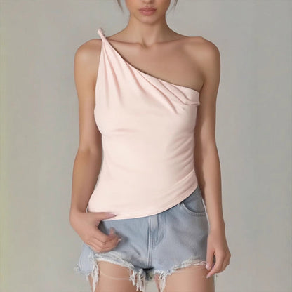 Solid Bodycon Cropped One-Shoulder Top with Draped Detail