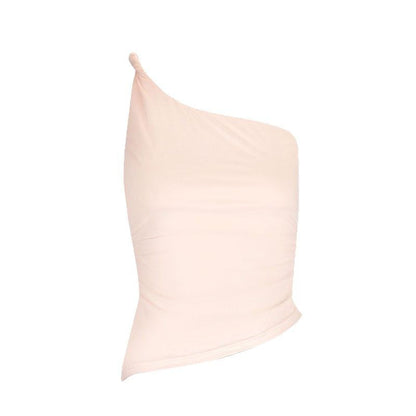 Solid Bodycon Cropped One-Shoulder Top with Draped Detail