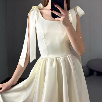Satin Fit & Flare Mini Dress with Shoulder Ties
