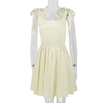 Satin Fit & Flare Mini Dress with Shoulder Ties