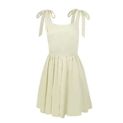 Satin Fit & Flare Mini Dress with Shoulder Ties