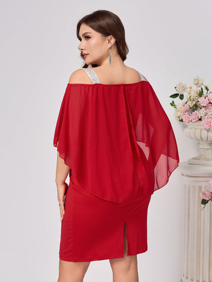 Sheath Dress with Draped Sleeves and Rhinestone Accents