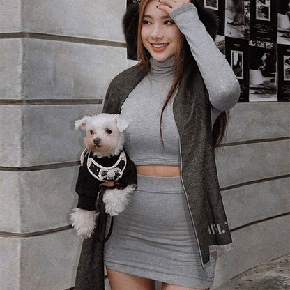 Bodycon Two-Piece Set with Cropped Turtleneck Top and Mini Skirt