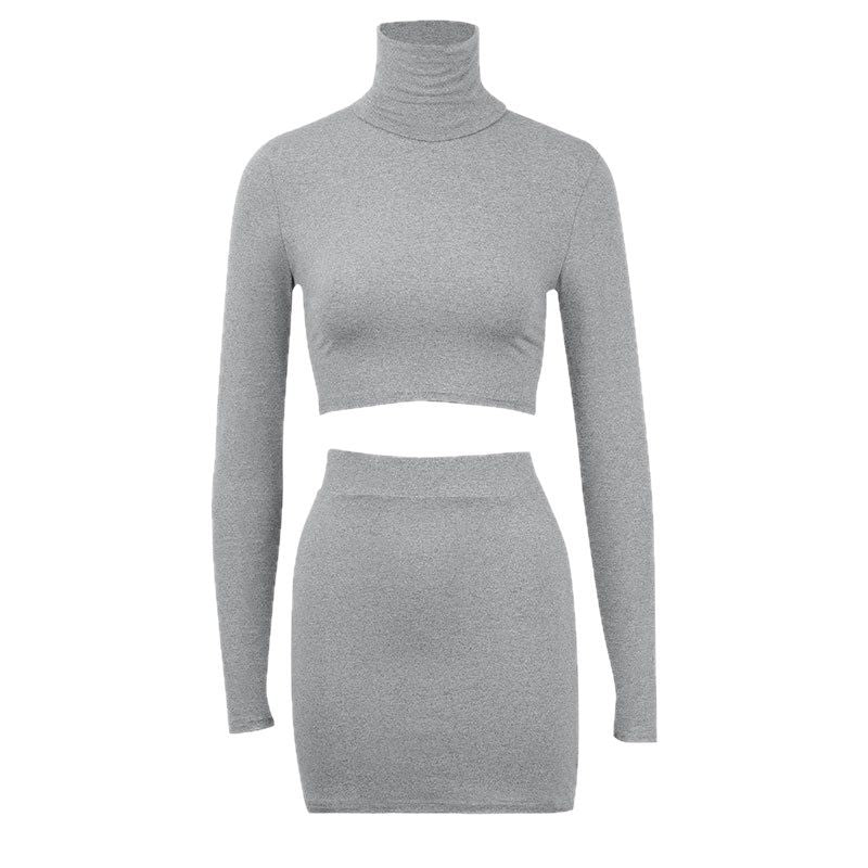 Bodycon Two-Piece Set with Cropped Turtleneck Top and Mini Skirt