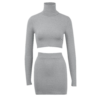 Bodycon Two-Piece Set with Cropped Turtleneck Top and Mini Skirt