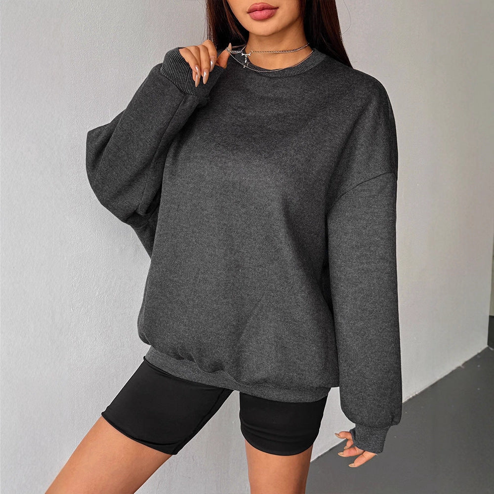 Solid Oversized Long Sleeve Sweatshirt with Round Neck