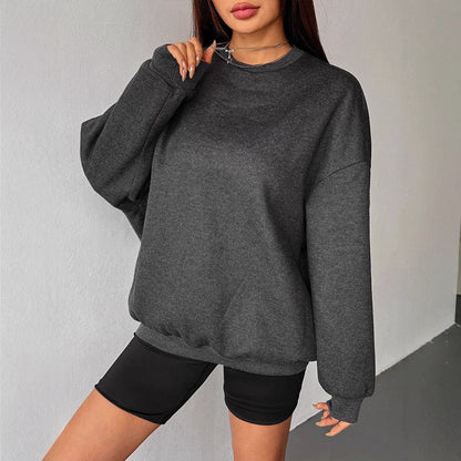 Solid Oversized Long Sleeve Sweatshirt with Round Neck