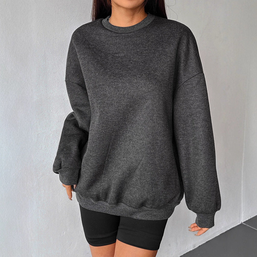 Solid Oversized Long Sleeve Sweatshirt with Round Neck