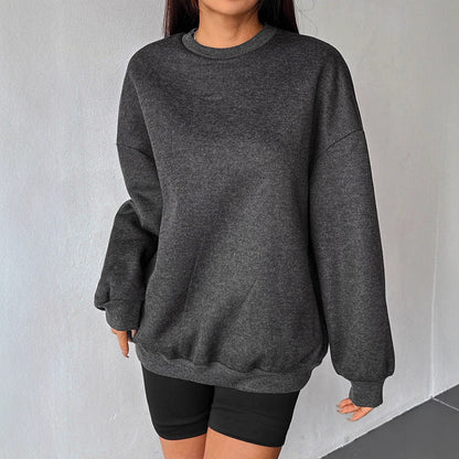 Solid Oversized Long Sleeve Sweatshirt with Round Neck