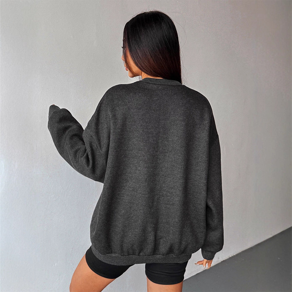 Solid Oversized Long Sleeve Sweatshirt with Round Neck
