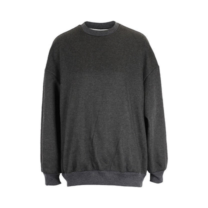Solid Oversized Long Sleeve Sweatshirt with Round Neck