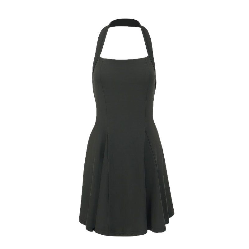Solid A-Line Mini Dress with Halter Neck and Backless Detail