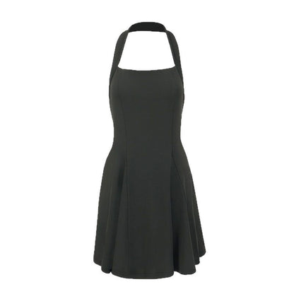 Solid A-Line Mini Dress with Halter Neck and Backless Detail
