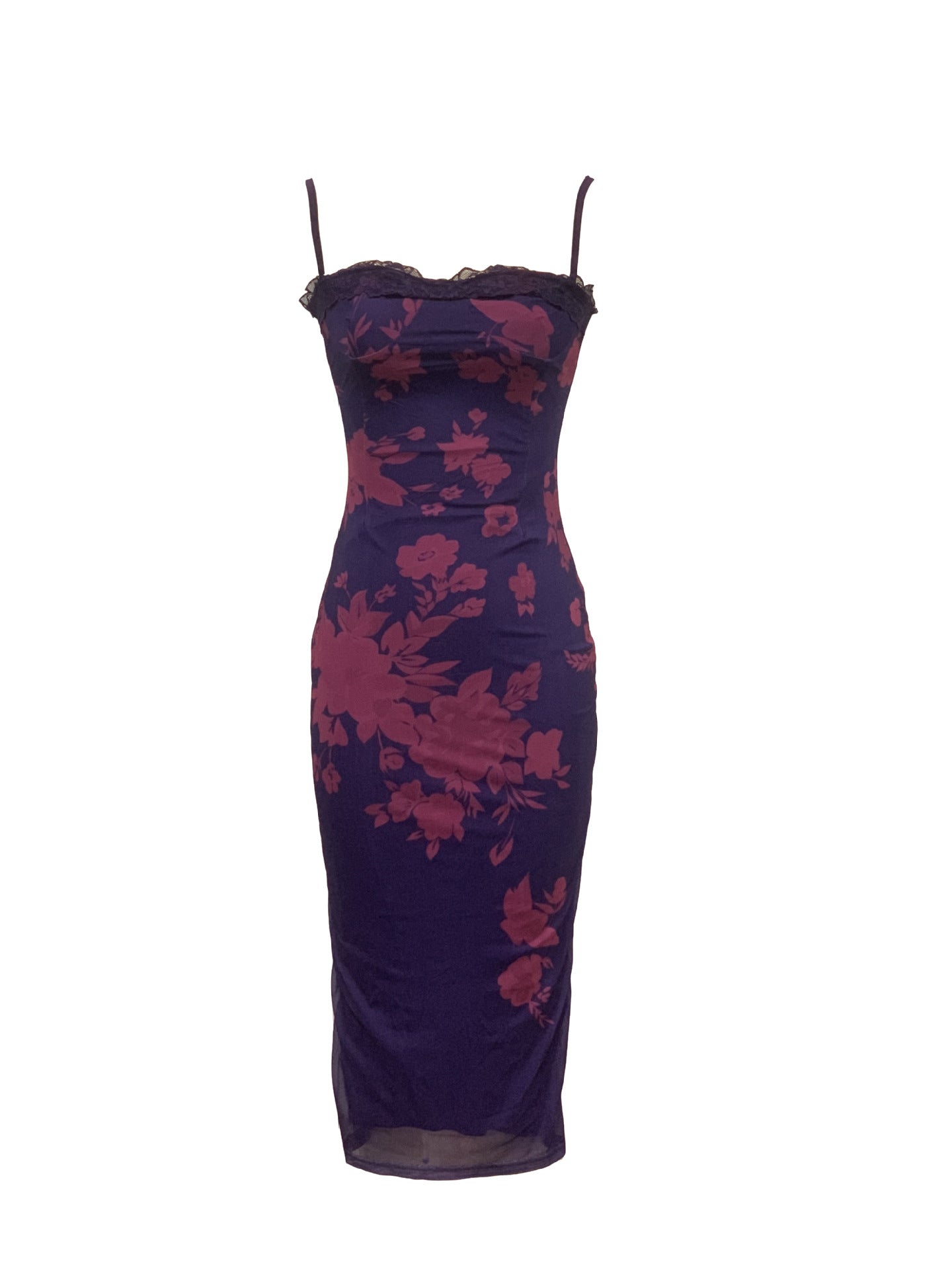 Sheer Floral Bodycon Maxi Dress with Spaghetti Straps