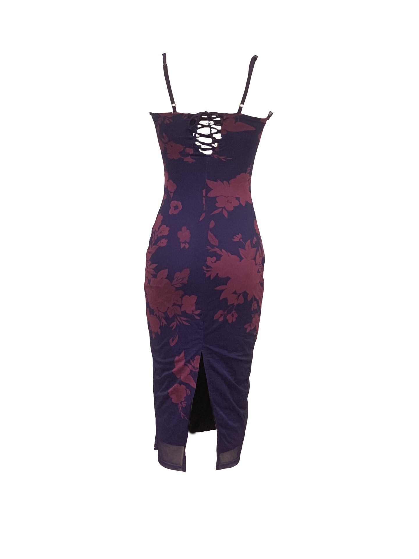 Sheer Floral Bodycon Maxi Dress with Spaghetti Straps