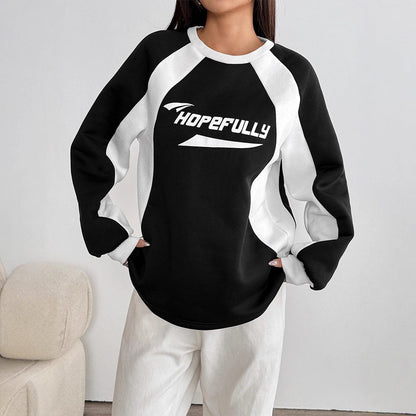 Oversized Color Block Raglan Sweatshirt with Letter Print