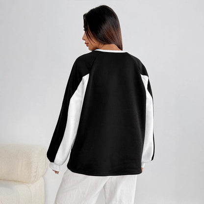 Oversized Color Block Raglan Sweatshirt with Letter Print