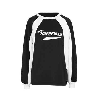 Oversized Color Block Raglan Sweatshirt with Letter Print