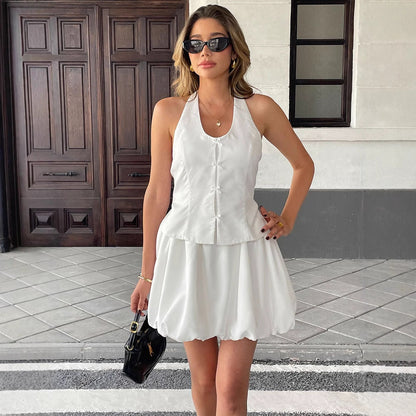 Halter Neck Dress with Bow Front and Bubble Mini Skirt