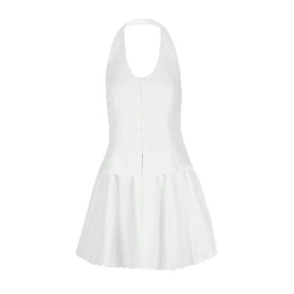 Halter Neck Dress with Bow Front and Bubble Mini Skirt