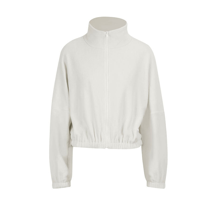 Cropped Fleece Zip-Up Jacket with Stand Collar