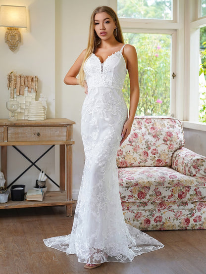 Sheath Maxi Dress with Deep V-Neck and Lace Overlay