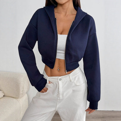 Slim Cropped Hooded Jacket with Zipper Front