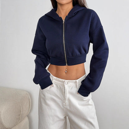 Slim Cropped Hooded Jacket with Zipper Front
