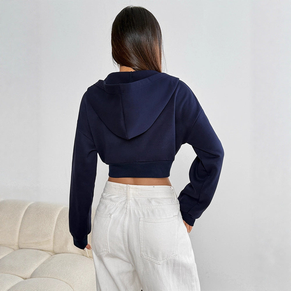Slim Cropped Hooded Jacket with Zipper Front