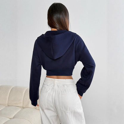 Slim Cropped Hooded Jacket with Zipper Front