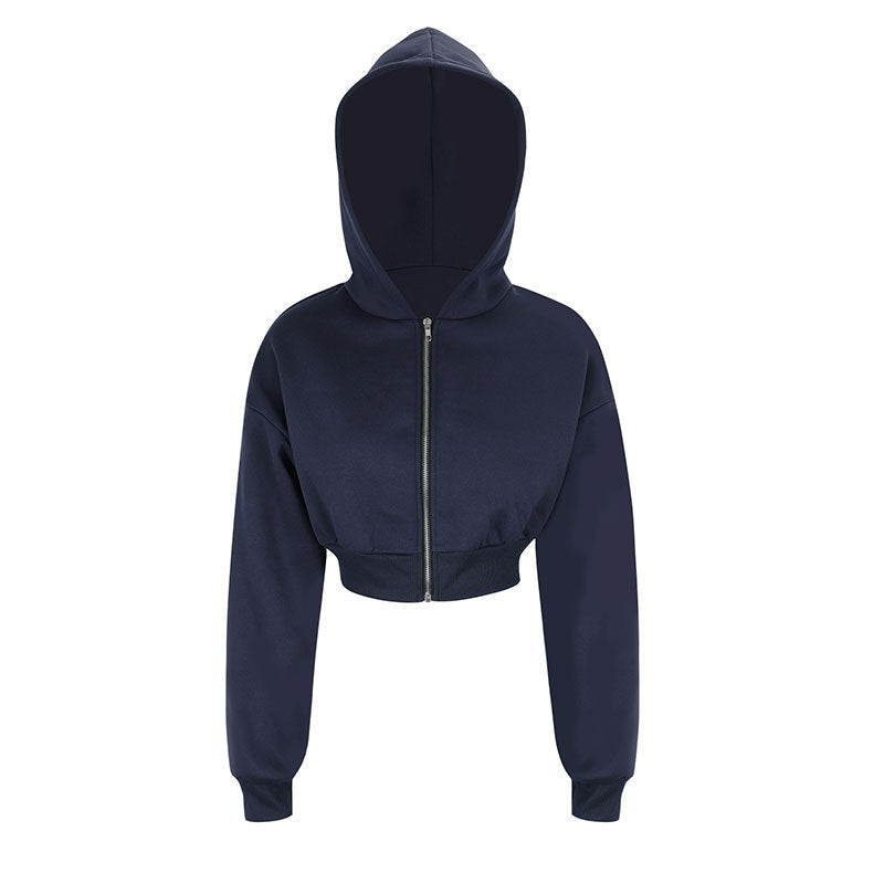 Slim Cropped Hooded Jacket with Zipper Front