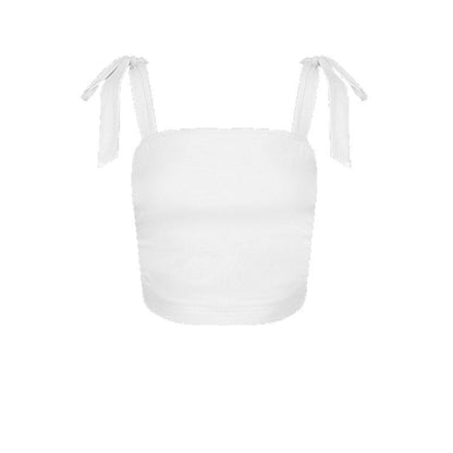 Ruched Cropped Top with Tie-Shoulder Straps