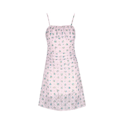 Floral Lace Mini Dress with Ruched Body and Spaghetti Straps