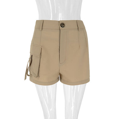 High-Waist Cargo Hot Pants with Button and Side Pocket