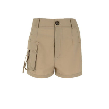 High-Waist Cargo Hot Pants with Button and Side Pocket