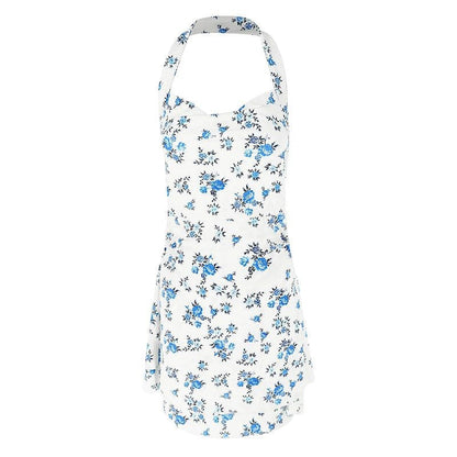Blue Floral Halter Mini Dress with Tiered Skirt