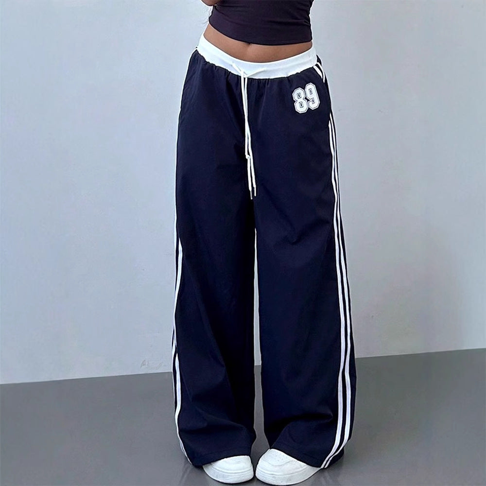Wide-Leg Track Pants with High Waist and Side Stripes