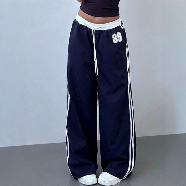 Wide-Leg Track Pants with High Waist and Side Stripes
