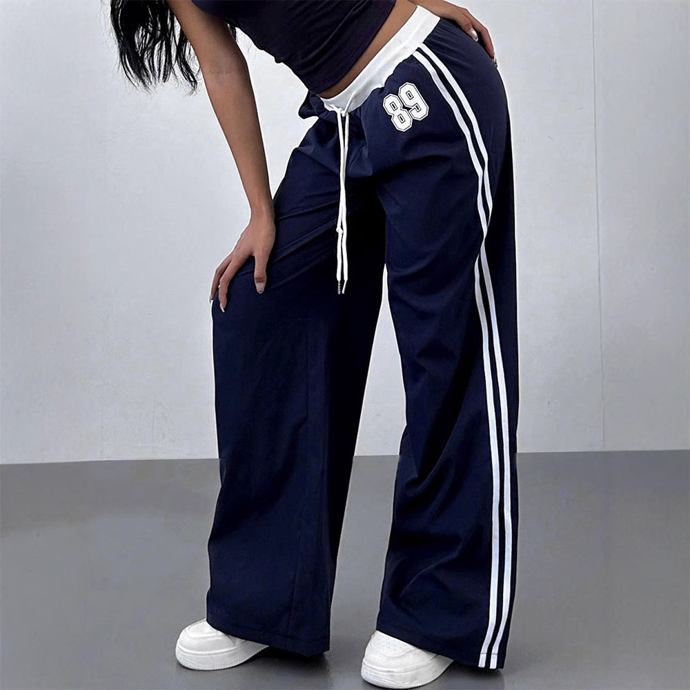 Wide-Leg Track Pants with High Waist and Side Stripes