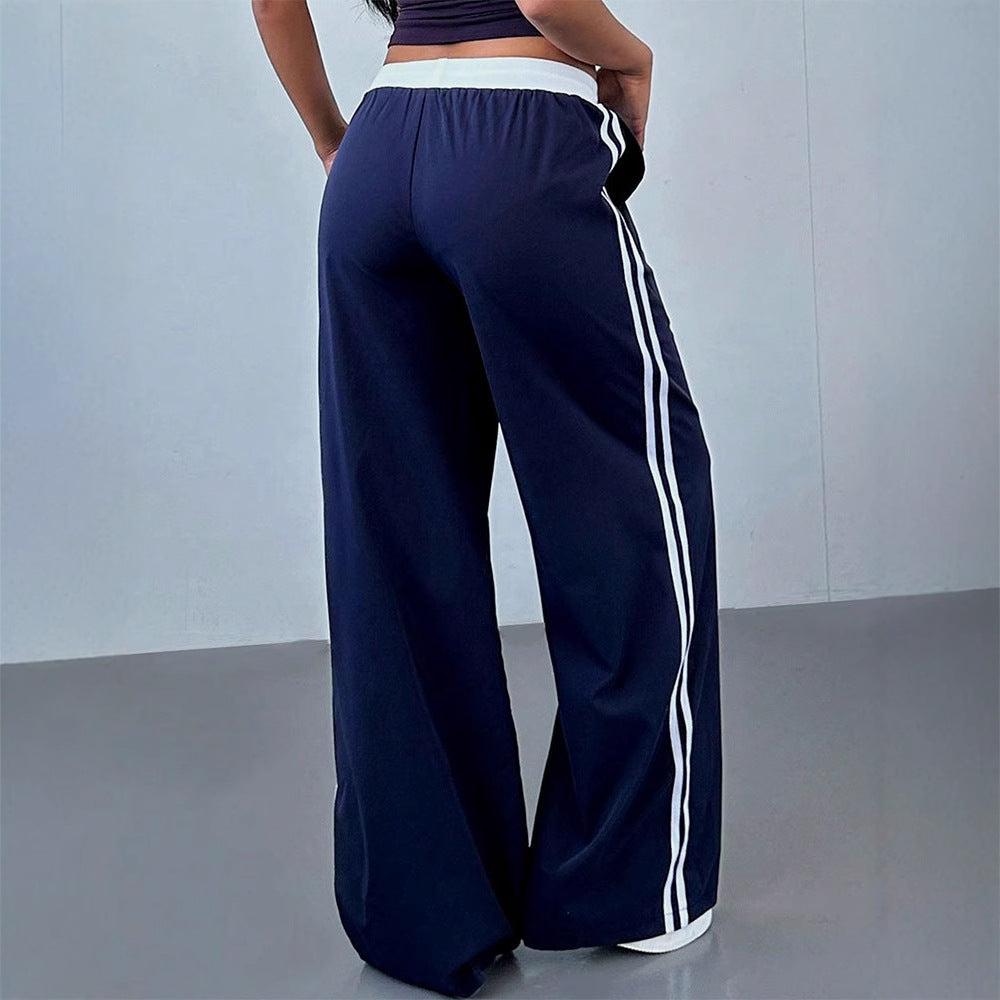 Wide-Leg Track Pants with High Waist and Side Stripes