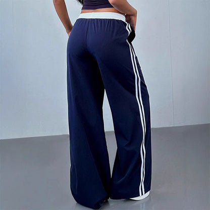 Wide-Leg Track Pants with High Waist and Side Stripes