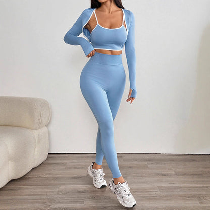 Bodycon Activewear Set with High-Waist Leggings and Shrug