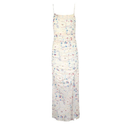 Floral Printed Bodycon Maxi Dress with Ruched Front and Slit