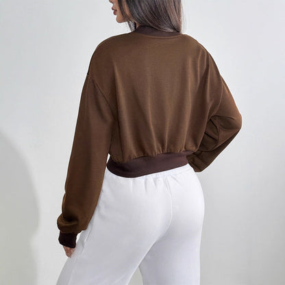 Solid Cropped Bomber Jacket with Full Zip and Ribbed Trim